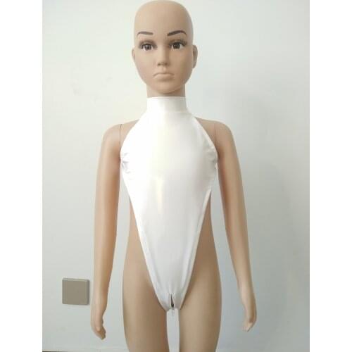 High collar Women girls Sexy Shiny PVC fake leather Bikini wetlook One Piece Swimsuit Bathing bodysuit tight with crotch zipper