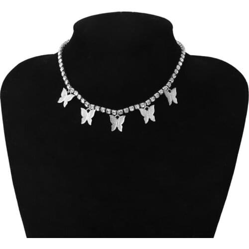 Gold Silver Color Shiny Rhinestone Butterfly Pendant Necklaces for Women 2020 Trendy Party Anniversary Jewelry Gift