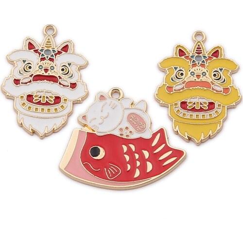 10pcs DIY enamel Dragon Lion Dance koi charms alloy pendant for bracelet/earring/necklace metal fashion handmade jewelry making