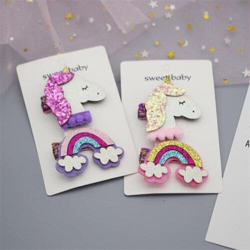 2pcs/set Glitter Unicorn Rainbow Hair Clips for Girls Baby Kids Hairpins BB Barrettes Cartoon Hairgrip Hair Accessories