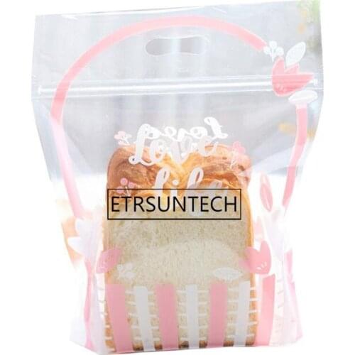 500pcs Flower Basket Bag Transparent Plastic Bags Candy Lollipop Cookie Toast Bread Packaging Bag with Sealing Zipper