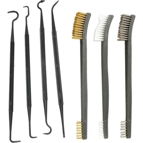 7pcs Universal Weapon Gun Cleaning Kit 3pcs Steel Wire Brush 4pcs Nylon Pick Set Hunting Tactical Rifle Pistol Gun Cleaning Tool