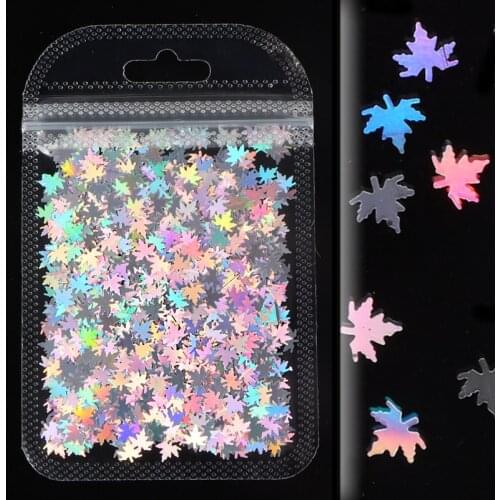 2020 Fall Leaves Nail Art Glitter Flakes Holographic Maple Leaf Laser Chameleon Sequins DIY Nail Art Decorations Manicure Polish
