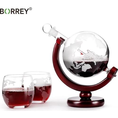 BORREY Glass Wine Set Globe Shaped Wine Bottle Red Wine Decanter Vodka Whiskey Shot Glass Beer Dispenser Pourer Wine Holder Rack