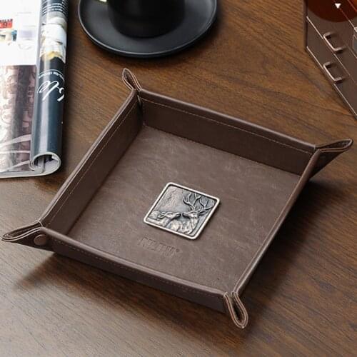 JINSERTA PU Leather Valet Trinket Folding Dice Rolling Tray Collapsible Retro Home Jewelry Ring Tray Sundries Storage Box Bins