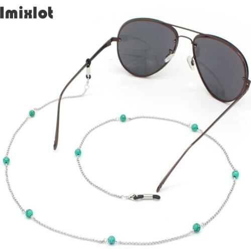 1PC Natural Stone Beaded Sunglasses Chains Steel Eyeglasses Chains Sunglasses Holder Necklace Eyewear Retainer Accessories