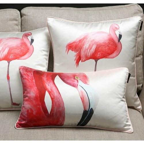 DUNXDECO Cushion Cover Cojines Decorative Pillow Case Imitation Silk Pink Romantic Dream Red Flamingo Throw Sofa Chair Cushion
