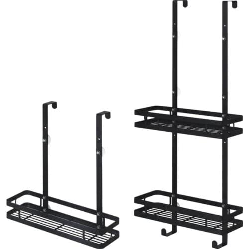 Stainless Steel Black Over The Door Organizer Hanging Shelf Door Back Rack Shampoo Holder Bedroom