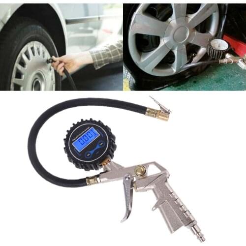 Digital Tire Inflator with Pressure Gauge , Hose and Chuck Clip for Car Motorcycle Bike 62KD