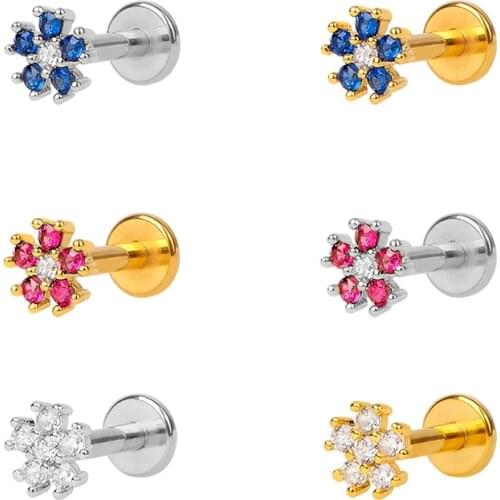 Dainty snowflake 925 sterling silver tiny flower screw Earrings women Earbone temperament Delicate Earring minimalist Jewelry