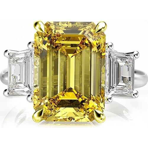 Trendy 100% Sterling Silver 925 Jewelry Ring Elegant lady 10x14mm Citrine Emerald Rings for Women 100% Genuine 6 Colors