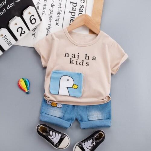 Toddler Clothes Outfit Baby Boy 2021 Summer Cartoon Cotton T Shirt+Denim Shorts 2 pc/Set Girls Clothing Costume Kids Tracksuit