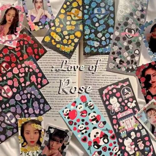 Rose Pattern Laser Stickers Korean INS Scrapbooking Stick Label Diary Stationery Album Fashion Ribbon Sticker