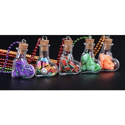 5 Colors Cute Gift Jewelry Heart - Shaped Multicolor Beads Chain Fruit Wishing Bottle Pendant Necklace