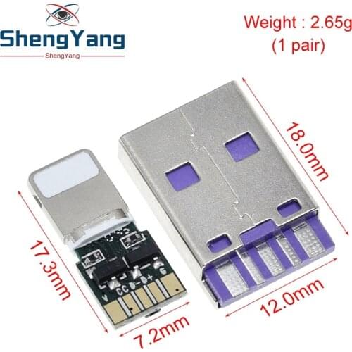 1Set Fast Charge USB For Apple Iphone 18W 3A Connector Welding On 5Pin PCB + Type A Male 5Pin USB OTG Data Charge Cable DIY KIT