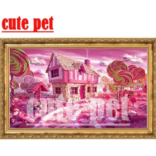 Cute pet Pink Candy House Diamond Painting diy painting toolbox, decorative 3d5d full diamond painting embroidery No Frame gift