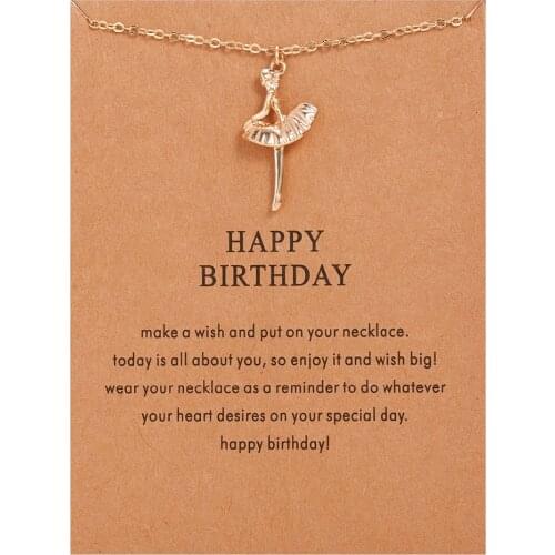 Dance Girl Pendant Necklace New Golden Plated Happy Birthday Ballet Girl Alloy Clavicle Bones Pendant Short Choker Necklace