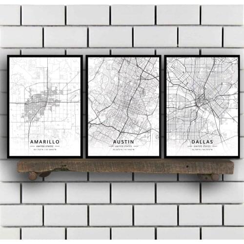 Amarillo Austin Dallas El Paso Fort Worth Houston TX Texas USA United States of America Map Poster
