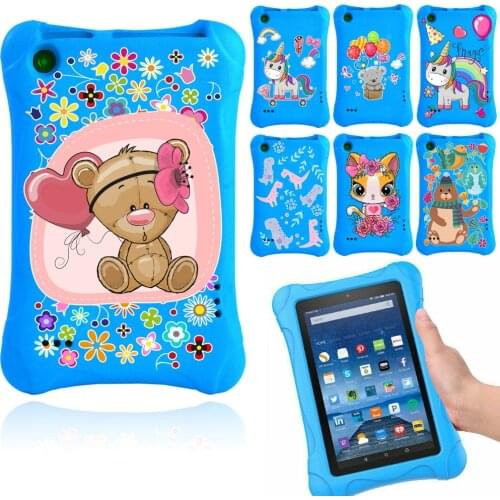 For Amazon Fire 7(5th/7th/9th) Fall-resistant Childrens Cartoon Anime Bear EVA Dust-proof Protective Cover + Free Stylus