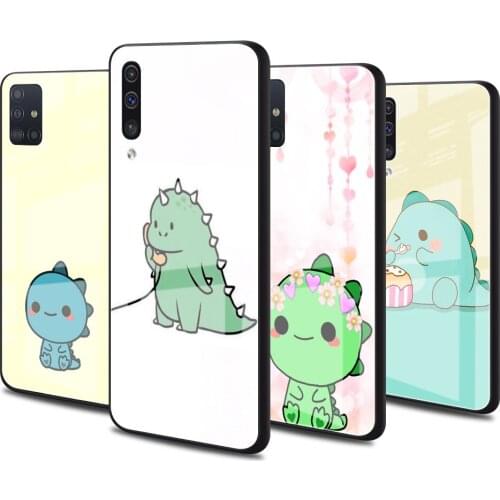 Luxury Glass Cover for Samsung Galaxy A51 A50 A71 A70 A21s A31 A10 A40 A41 A52 Tempered Phone Case Cute Dinosaur Baby