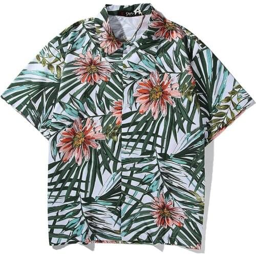 Short Sleeve Button Up Shirts for Men Leaf Flower Hawaii Blouse Print Beach Shirts Summer Casual Tops Streetwear Hawaiian Shirt