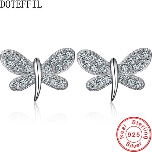 925 Sterling Silver Butterfly Insects Cubic Zircon Stud Earrings For Women Christmas Gift Earrings Jewelry Accessories