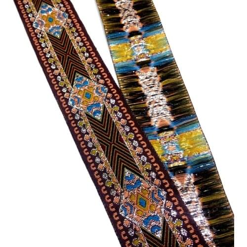 4cm 40mm 1-5/8' Coffee Rhombus Bilateral Filigree Curtain Clothes Vintage National Jacquard Webbing Embroidery Woven Trim Ribbon