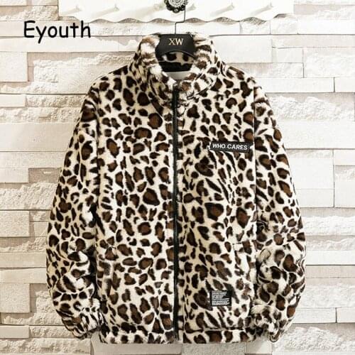 Vintage Cool Leopard Ladies Jacket Loose Long-sleeved Stand Collar Jackets Printed Letters Zipper Top Plus Velvet Keep Warm