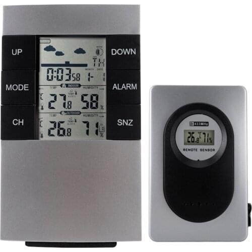 Indoor Outdoor Thermometer Wireless Weather Station Alarm Clock Hygrometer Desk & Table Clocks M4YD