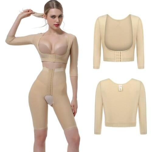 High Quality Soft Three Quarter Sleeves Arm Compression Top Women Back Support Body Slimming Shapewear After Liposuction Surgery
