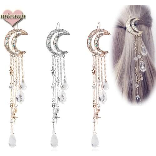 Hair Pin New Ladies Fashion Luxury Pop Moon Tassel Five-Pointed Star Pendant Hairpin Trend Accessories Charms Reiki Bisutería