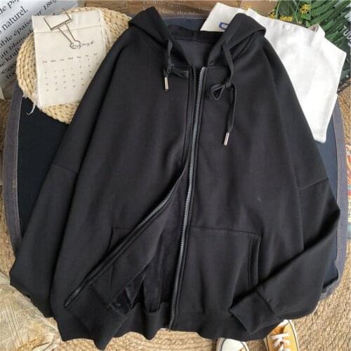 Harajuku Drawstring Top Hoodie Women Lace Up Hoodies Long Sleeve Sweatshirts Black White Hoodie For Women Zipper Coat Jackets