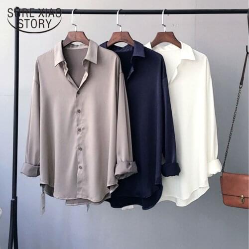 2021 Spring Vintage Loose Long Sleeve Women Tops Blouse Casual Women Shirt Solid Korean Cardigan POLO Collar Lady Clothes 8448