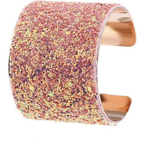 Bracelet for Women Alloy Fashion Shinning Gold Jewelry Cuff Wide Bangles For Women Gold Color Punk Cuff Bangles Shiny Sequin
