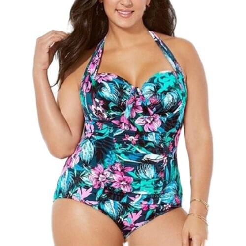One-Piece Beachwear Plus Size Women Print Bikini Push Up Swim jumpsuit Swimsuit Padded Large Swimwear