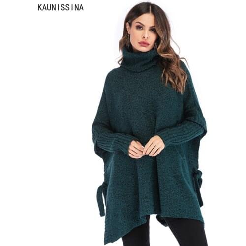 Women Sweater Casual Solid Turtleneck Female Pullover Full Sleeve Batwing Sleeve Warm Soft Loose Autumn Winter Knitted Sweaters