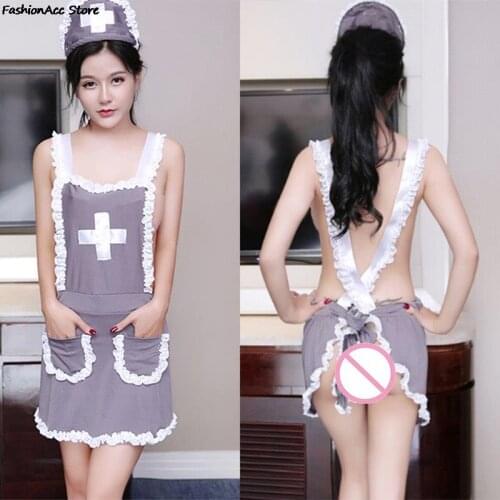 1 Set Women Chemises Lingerie Sexy Erotic Costumes Sexy Halloween Role Play Grey Uniform Nurse Cosplay Babydoll Underwear