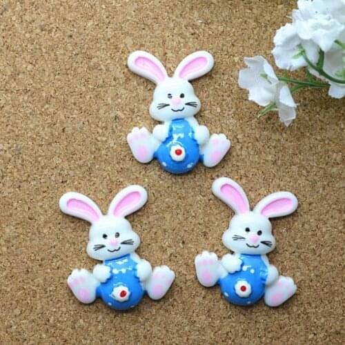 20pcs/lot 27*29mm kawaii Resin Easter Day Blue Egg Bunny Rabbit Cabochon| Flatback Easter Day Scrapbooking Supplies