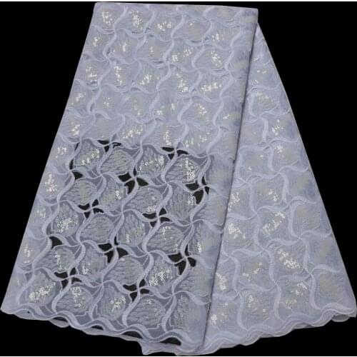 5yards/pc) High quality white African wedding lace fabric handcut organza lace with sequins embroidery for party dress OP153