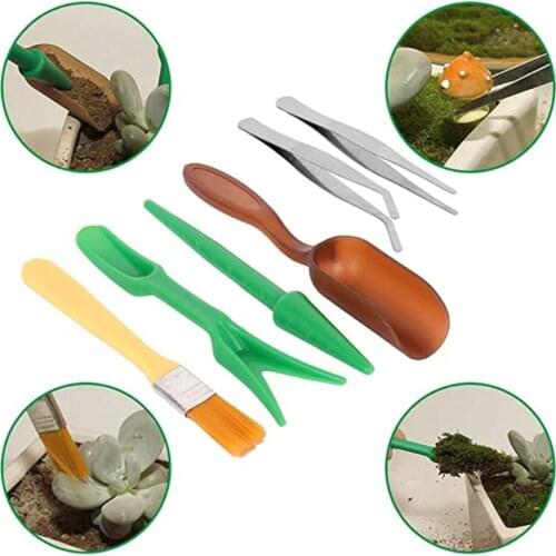 7pcs Plastic Mni Garden Planter Kit Bonsai Flower Seedling Planting Drilling Digging Miniature Gardening Hand Tools Set