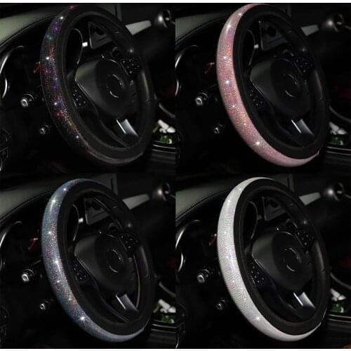 Bling Bling Crystal Diamond Car Steering Wheel Cover Universal 38cm Cool Rhinestones PU Leather Auto Steering Case Car Styling