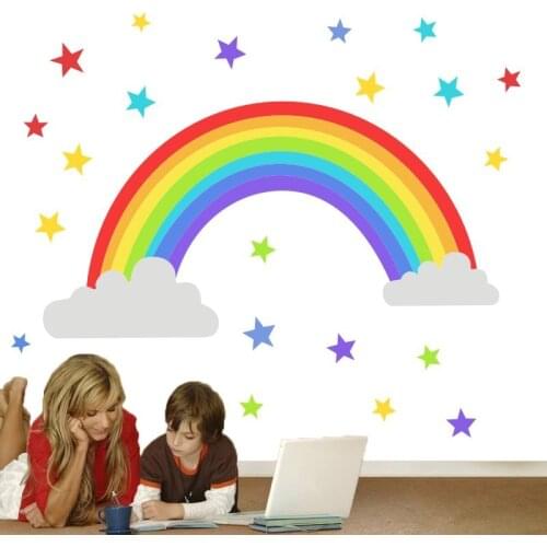 New Hot Rainbow Stars Wall Stickers Kindergarten Bedroom Living Room Childrens Room Art Mural