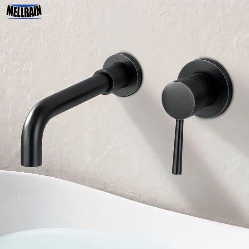 Quality Black Plated Brass Wall Mounted Basin Faucet Single Handle Hot And Cold Mixer Bathroom Faucet In Wall Mount Water Tap