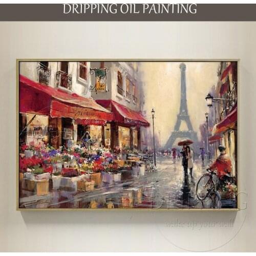 Pure Hand-painted High Quality Abstract Paris Street Landscape Oil Painting on Canvas Impressionist Street View Acrylic Painting