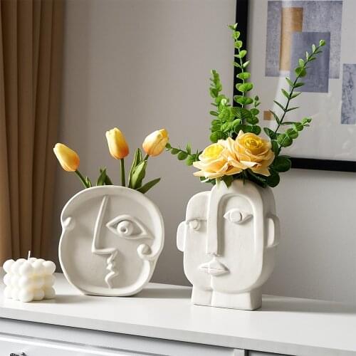 Ceramic Vases For Decoration Home Accessories Modern Head Figurines Flower Vase Living Room Decor Nordic Style White Vase Decor