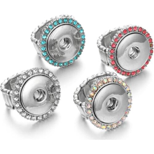 Fashion Snap Jewelry Rings Vintage Crystal DIY Elastic Adjustable 18mm Snap Buton Ring Fit 18mm Snap Buttons Women Men Ring