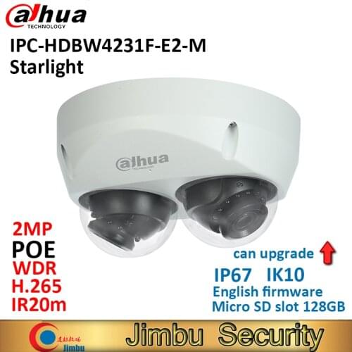 Dahua 2x 2MP Starlight Dome IP Camera IPC-HDBW4231F-E2-M POE Micro SD Memory 128G Smart Detection home camara videovigilancia