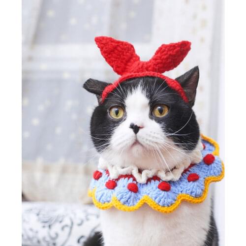 Cat Cute Knitted Scarf Collar / Rabbit Ear Headdress Lace Decoration Snow White Festive Pet Clothing Accessories