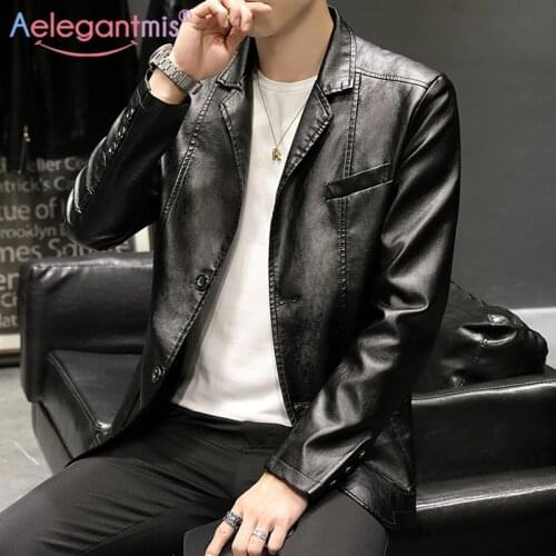Aelegantmis Fashion Black Casual Blazer For Men Plus Size Pu Leather Jacket Pocket Coat Men Women Loose Business Blazers Outwear