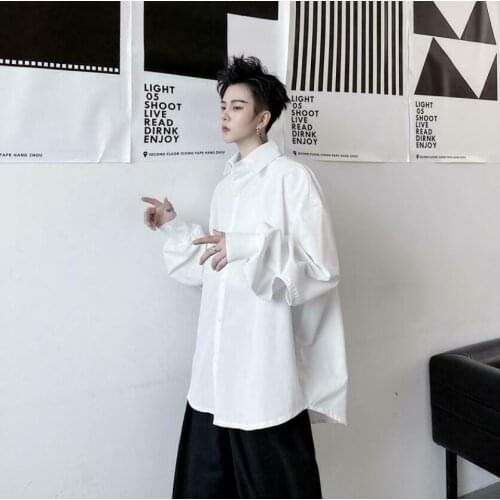 Mens Fashion Design Hollow Out Long Sleeve Loose Shirt Youth Casual Party Tops New